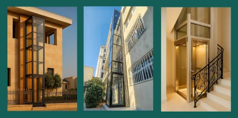 Glass home lift in modern residential interiors and exteriors