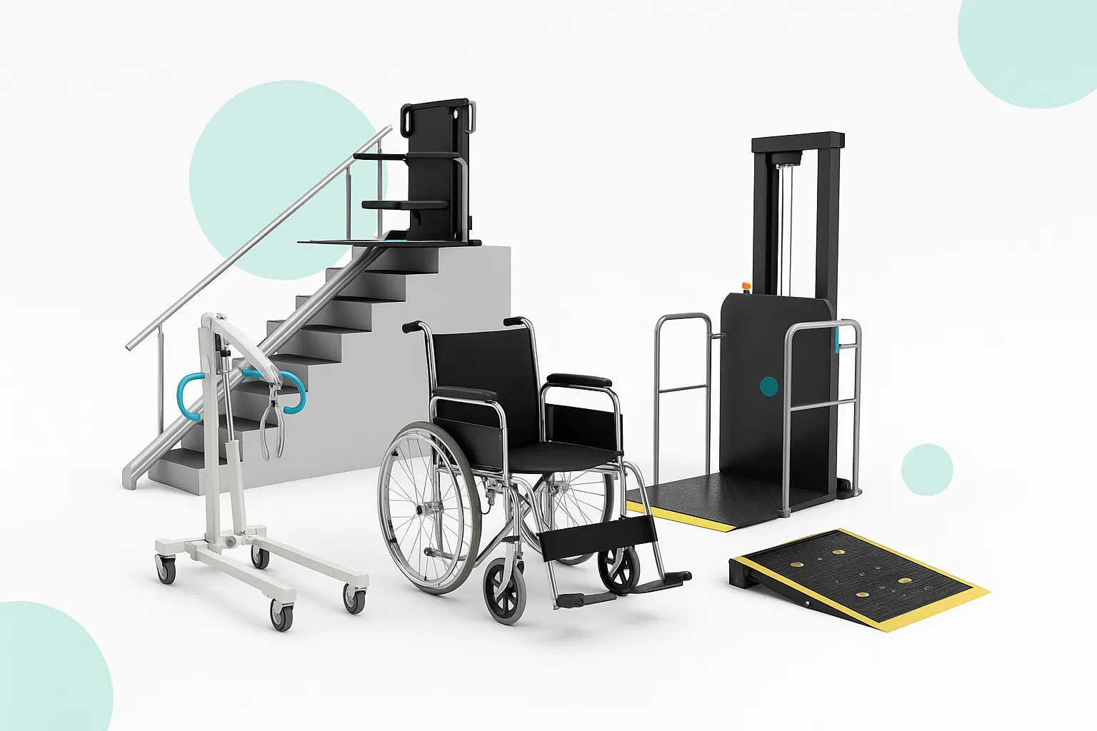 Modern wheelchair with patient lift, vertical platform lift, and ramp for easy access – HMK